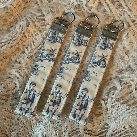 Accessories - Handcrafted Cottagecore Toile Fabric Wristlet Key Fob Keychain